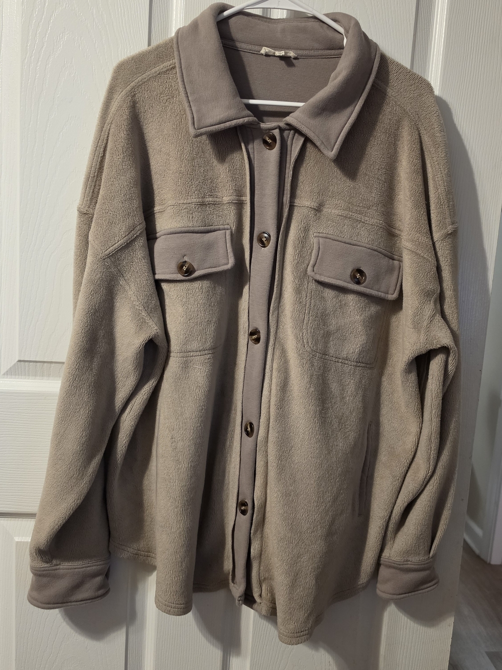 easel Taupe Fleece Shirt Jacket with Button Front